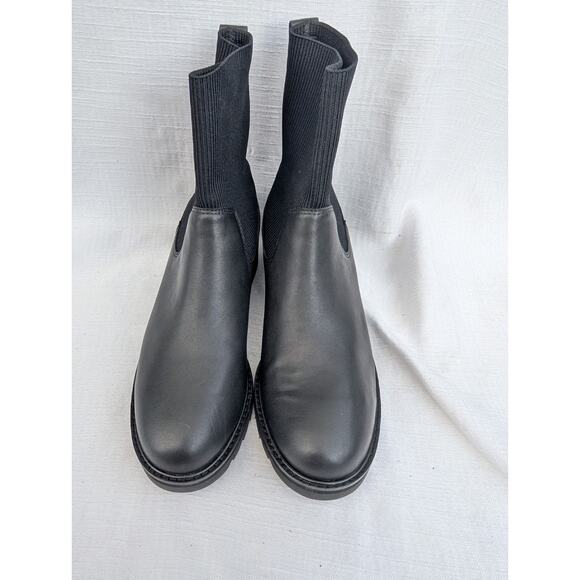 Eileen Fisher Womens Black Leather Stretch Knit Chelsea Boot Sz 8.5 Sock Boot - Picture 3 of 8